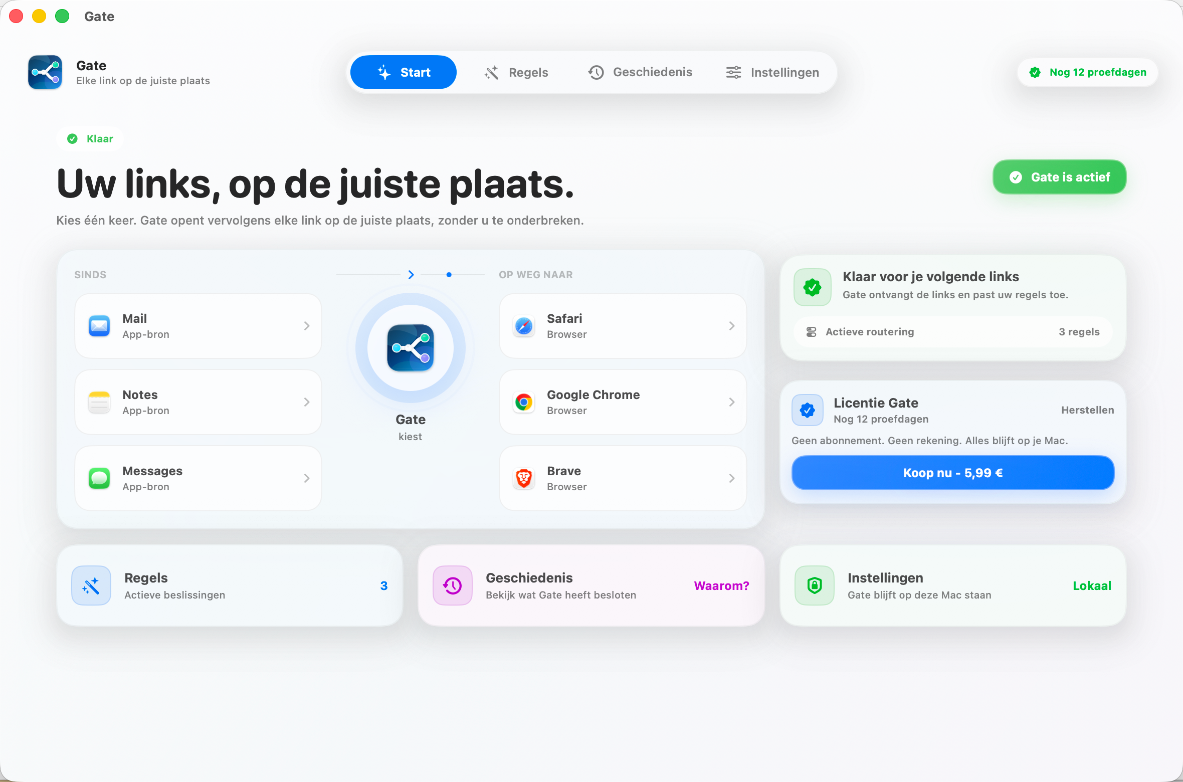 Gate — Elke link opent op de juiste plek. Kies je browsers één keer. Gate doet de rest.