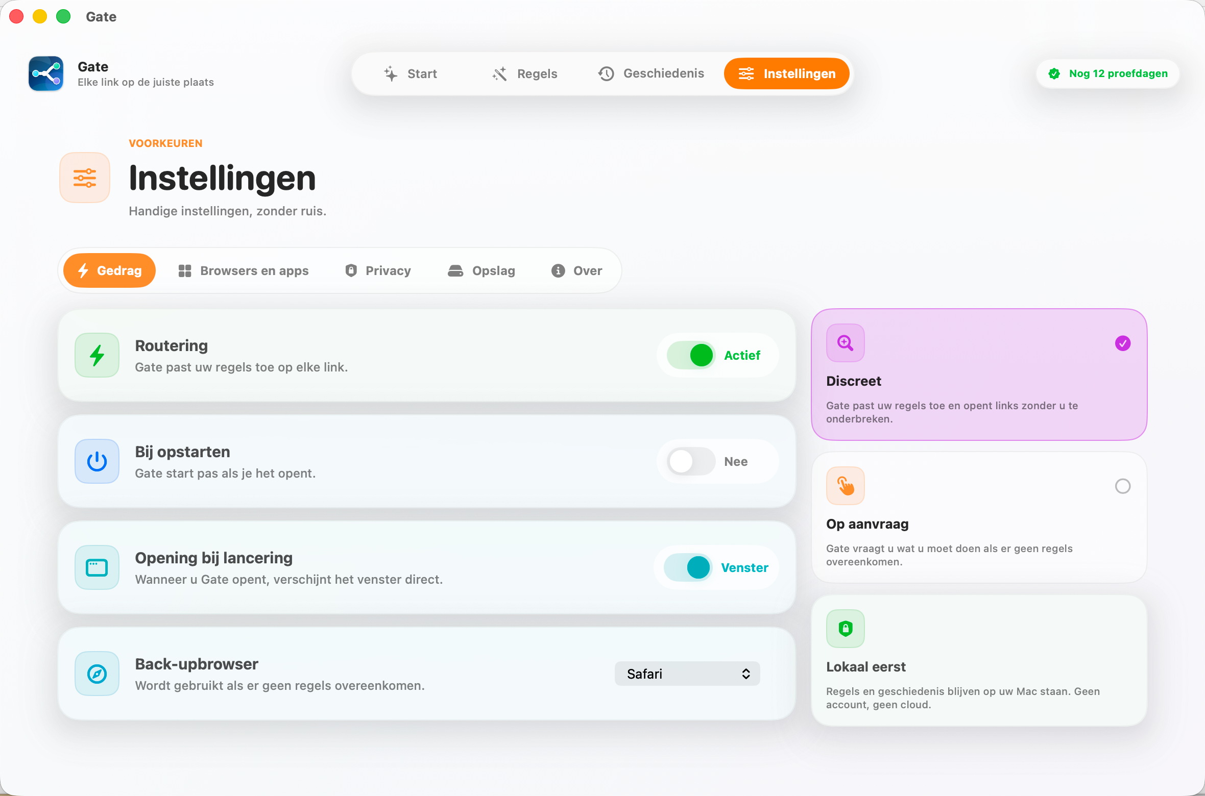 Gate — Alles blijft op je Mac. Geen account. Geen cloud. Geen abonnement.