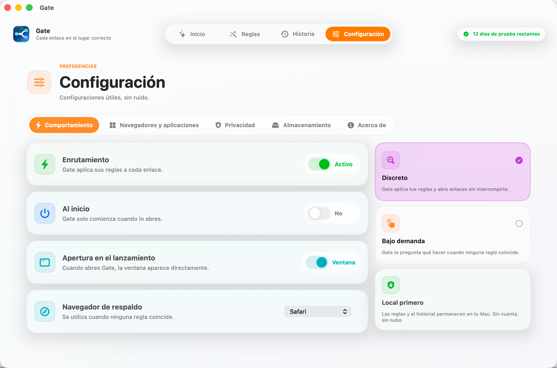 Gate — Todo se queda en tu Mac. Sin cuenta. Sin nube. Sin suscripción.